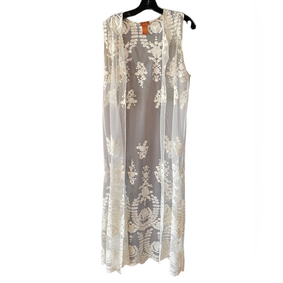 Beautiful Scully Embroidered Swimsuit Coverup Kimono Sheer Excellent Condition. - Picture 10 of 14